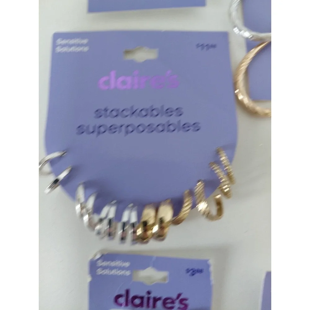 HUGE Lot Claire's Earrings Silver Gold 16 Pair $53 value Sensitive Solutions NWT